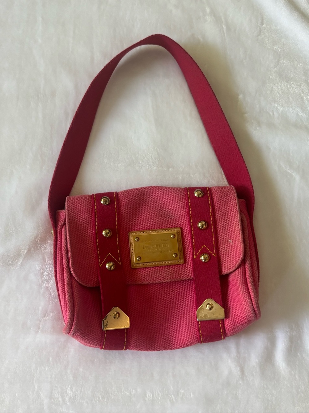 Louis Vuitton Pink Canvas Shoulder Bag with Gold Hardware